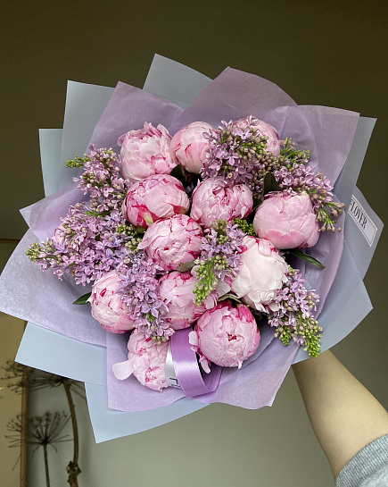 13 пионов и сирень  с доставкой по Астане