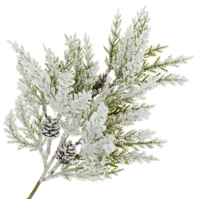 Ветка искусственная еловая заснеженная (пластик), H36 см Зеленый